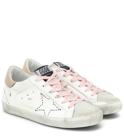 Golden Goose Superstar Doodle Distressed Leather Sneakers In White