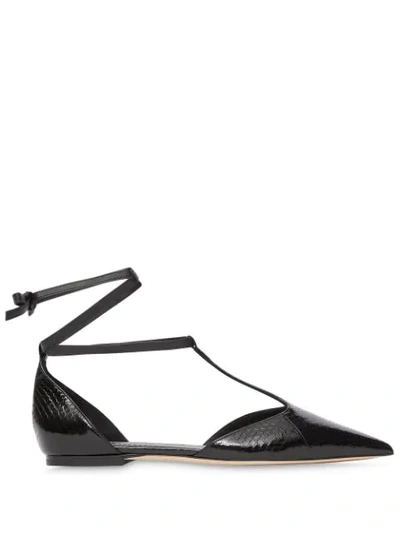 Burberry Snakeskin And Leather Point-toe Ballerinas In Black