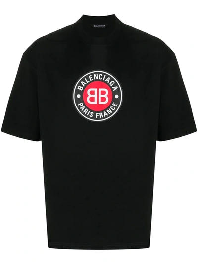 Balenciaga Logo Printed Cotton Jersey T-shirt In Black