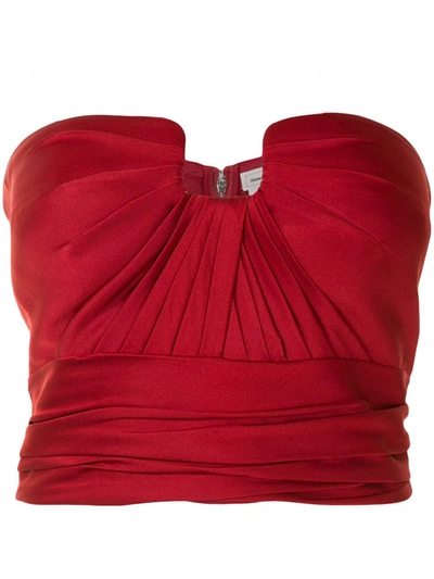 Alexander Mcqueen Ruched Silk Duchesse Bustier Top In Red