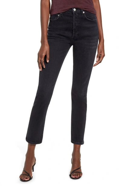 Agolde Riley High-rise Ankle Straight Jeans In Black Pepper