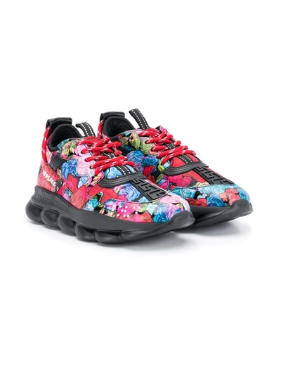Young Versace Teen Floral-print Low-top Trainers In Pink