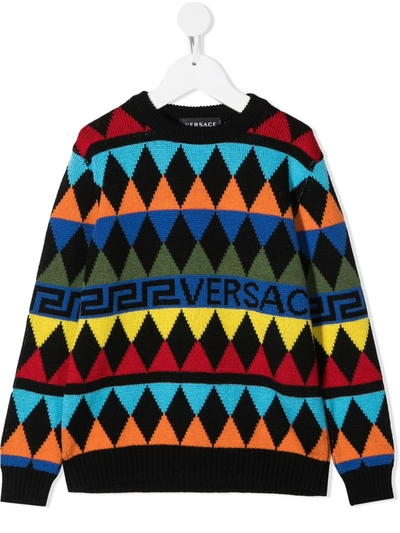 Young Versace Teen Geometric-print Crew Neck Jumper In Multicolor