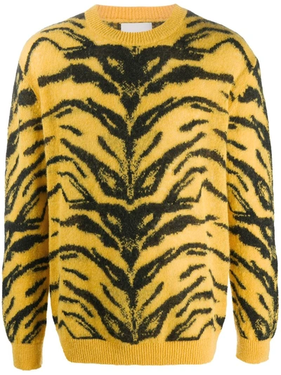 Laneus Tiger Pattern Sweater In Yellow