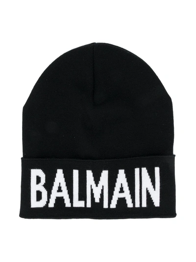 Balmain Teen Logo-knit Beanie In Black