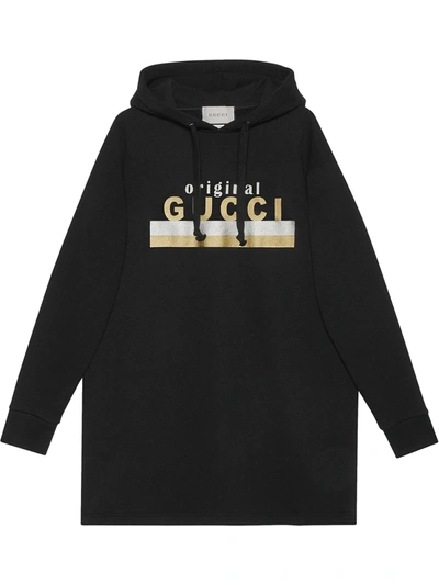 Gucci Metallic Logo Long Sleeve Hoodie Dress In Black