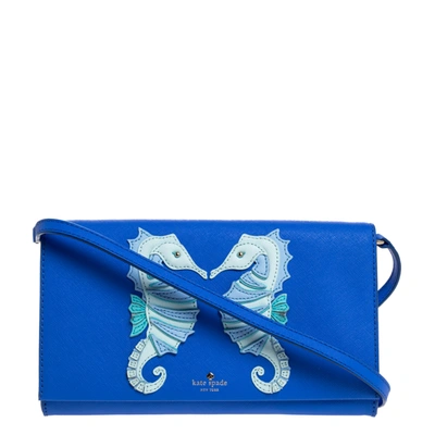 Pre-owned Kate Spade Blue Leather Seahorse Applique Flap Crossbody Bag