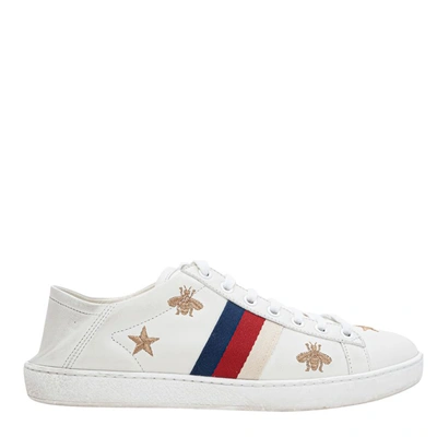 Pre-owned Gucci White Leather Bee Ace Sneakers