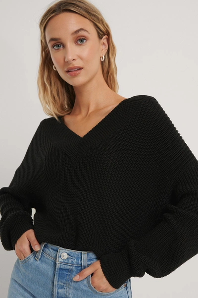 Na-kd Reborn Organic V-neck Rib Knitted Sweater - Black