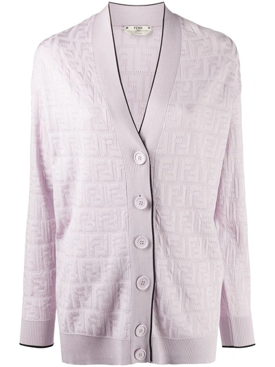 Fendi Ff Logo Intarsia-knit Cardigan In Purple