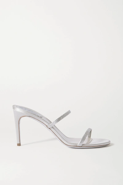 René Caovilla Bessie Crystal-embellished Satin Mules In Silver