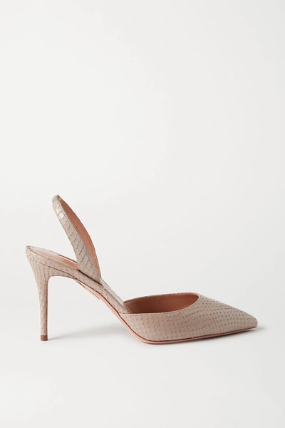 Aquazzura So Nude 85 Snake-effect Leather Slingback Pumps In Taupe