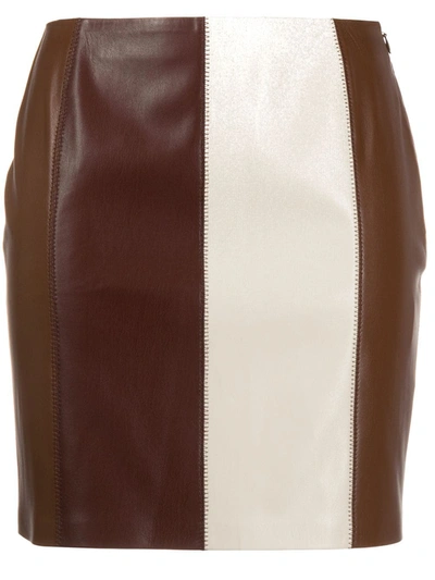 Nanushka Luyu Colorblock Faux Leather Skirt In Brown Patch