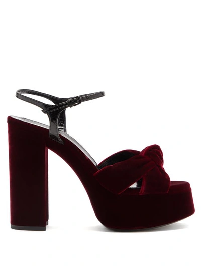 Saint Laurent Bianca Snake-effect Leather-trimmed Knotted Velvet Platform Sandals In Red