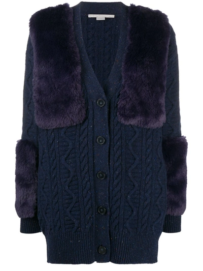 Stella Mccartney Cable-knit Wool-blend And Faux Fur Cardigan In 4000 Navy