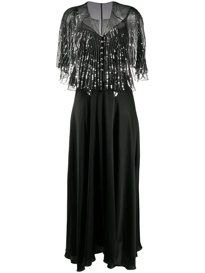 Rabanne Cape-effect Sequin-embellished Tulle And Silk-satin Maxi Dress In Black
