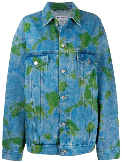 Balenciaga Oversized Floral-print Denim Jacket In Multicolor