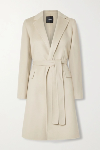 Theory New Divide Belted Wool And Cashmere-blend Coat In Beige