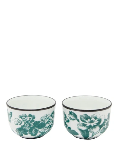 Gucci Set Of Two Herbarium Porcelain Teacups In Green Multi