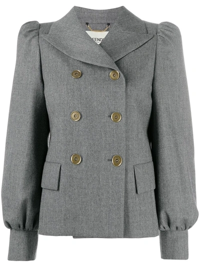 Fendi Double-breasted Puff-sleeve Brushed-wool Jacket In Grey