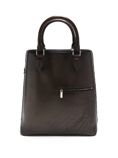 Berluti Premier Jour Scritto Patinated Venezia-leather Bag In Black