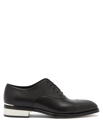 Alexander Mcqueen Logo-engraved Heel-plaque Leather Oxford Shoes In Black/silver