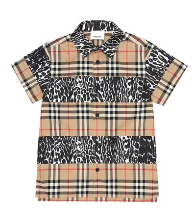 Burberry Kids' Vintage Check Leopard Cotton Shirt In Beige