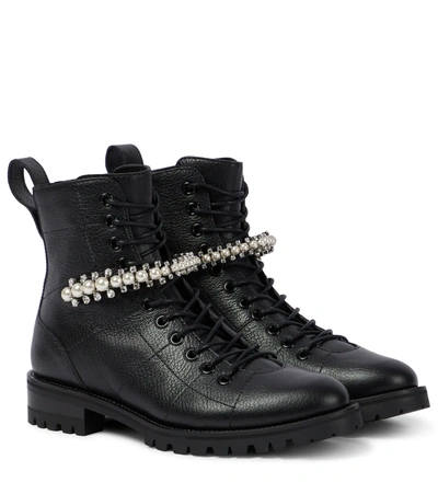 Jimmy Choo Cruz Pearl-detail Combat Boots In Black