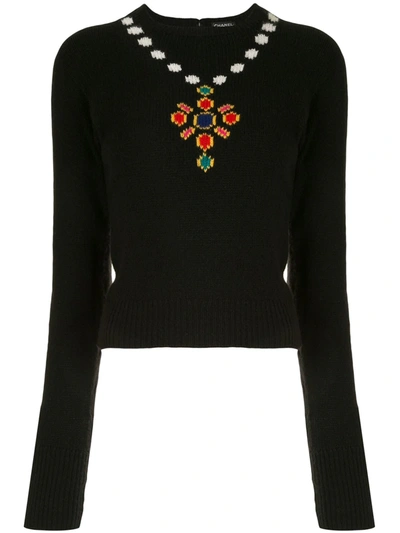Pre-owned Chanel 1995 Necklace Motif Jumper In Black