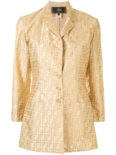 Pre-owned Fendi Zucca Pattern Single-breasted Jacket In Gold