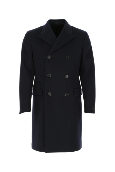 Prada Blue Double-breasted Coat In Black
