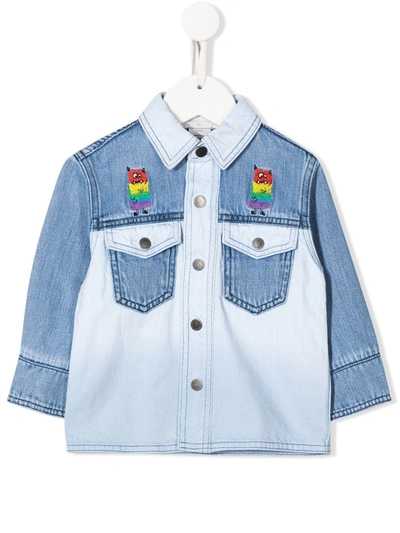 Stella Mccartney Kids' Rainbow Monster Denim Shirt In Blue