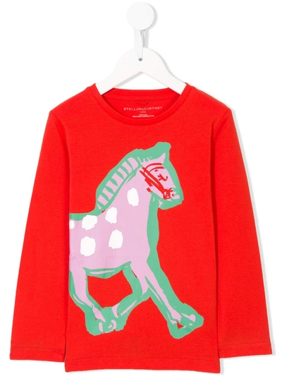 Stella Mccartney Kids' Horse Long-sleeve T-shirt In Red