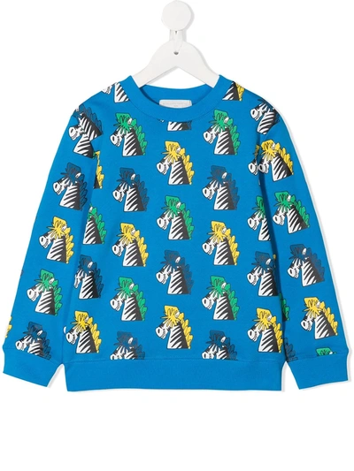 Stella Mccartney Kids' Zebra-print Organic-cotton Sweatshirt In Blue