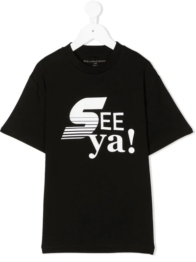 Stella Mccartney Kids' See Ya Print Organic-cotton T-shirt In Black