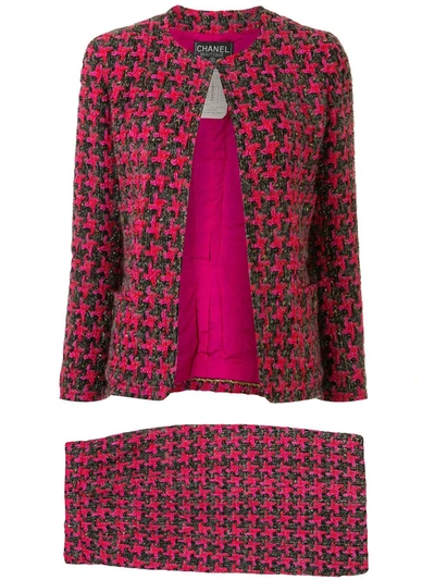 Pre-owned Chanel Tweed Skirt Suit In Red