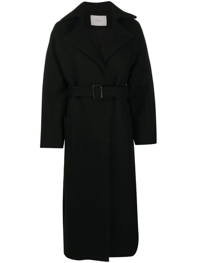 Tela Belted Wool Coat In Black