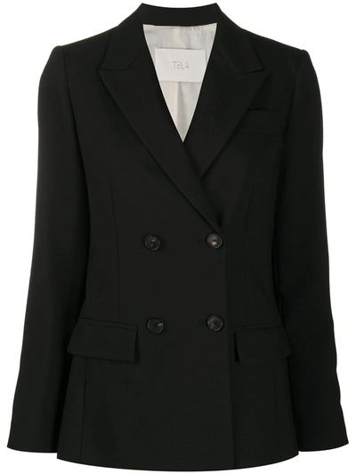 Tela Double-breasted Blazer In Black