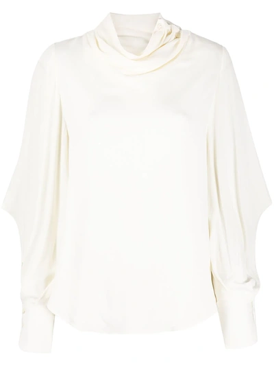 Tela Drape Neck Blouse In White