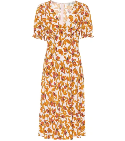 Diane Von Furstenberg Idris Shirred Floral-print Crepe Dress In Orange