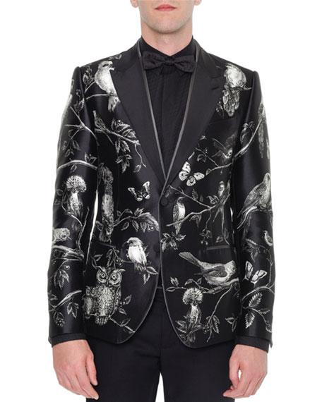 Dolce & Gabbana Forest-print Silk Evening Jacket, Black/white | ModeSens
