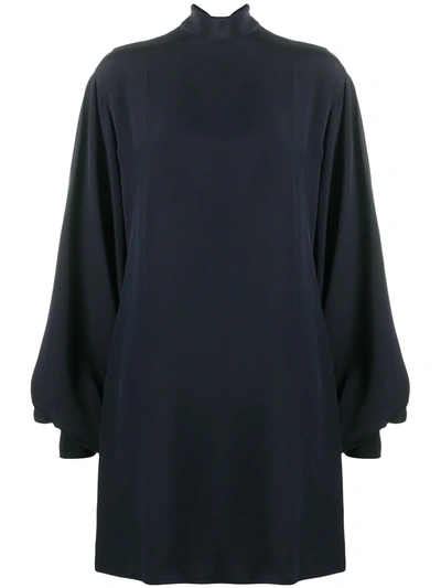 Victoria Beckham Balloon-sleeve Double-faced Crepe Mini Dress In Navy