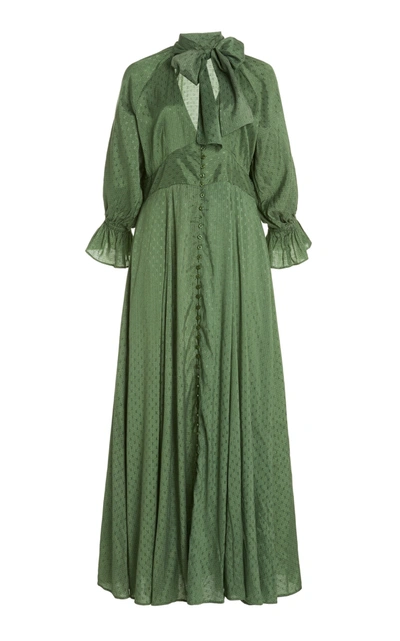 Bytimo Bow-accent Crepe-jacquard Maxi Dress In Green