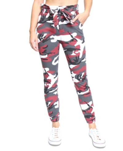 Almost Famous Juniors' Camo-print Paperbag-waist Jogger Jeans In Brown