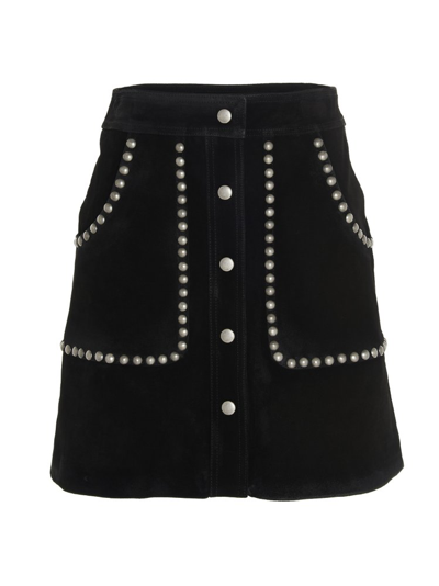 Golden Goose Studded Buttoned Mini Skirt In Black