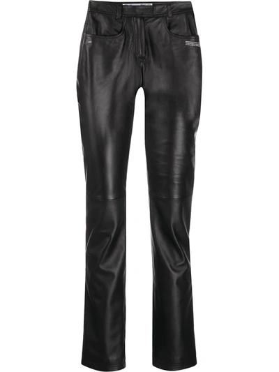 Off-white Straight-leg High-rise Leather Trousers In Black Green