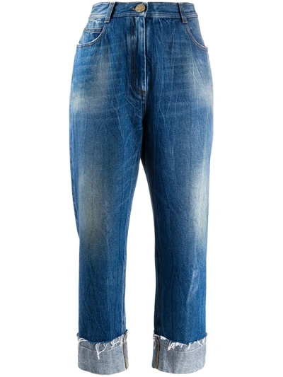 Balmain Wide-leg Cropped Jeans In Blue