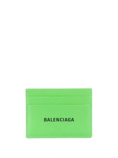 Balenciaga Logo-print Full-grain Leather Cardholder In Green