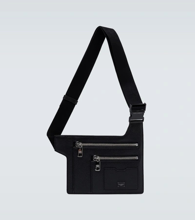 Dolce & Gabbana Logo-appliquéd Full-grain Leather Belt Bag In Black
