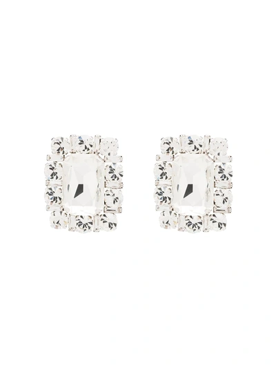Alessandra Rich Silver Tone Square Crystal Clip Earrings In Metallic